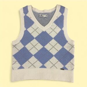 Hollister Blue and White Checkered Vest